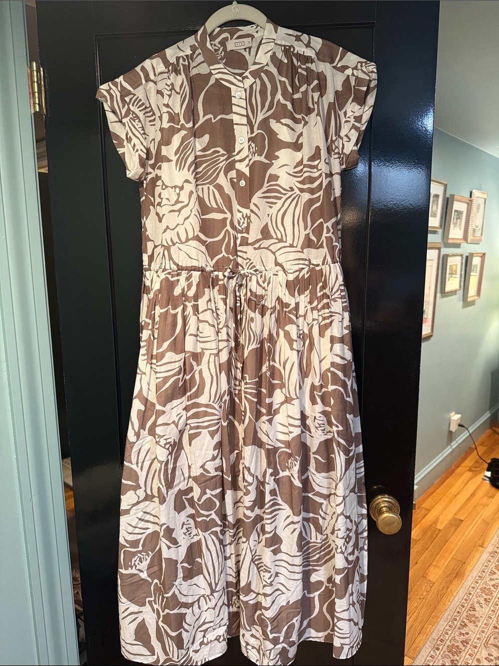 AYR Brown and Cream Floral Button-Front Midi Dress never worn